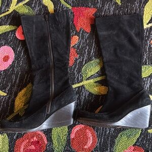 Aerosoles black suede knees high wedge boots